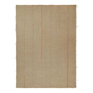 Rug & Kilim’s Contemporary Kilim in Sandy, Solid Beige-Brown With Pink Accents For Sale
