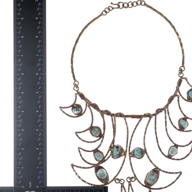 1960s c1960's Pal Kepenyes brutalist Bronze turquoise statement necklace. For Sale - Image 5 of 8