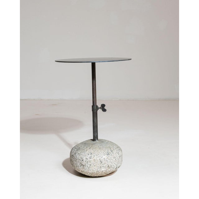 Charcoal 21st Century Poland Deep Charcoal Grey Round Stone-Base Side Table For Sale - Image 8 of 10