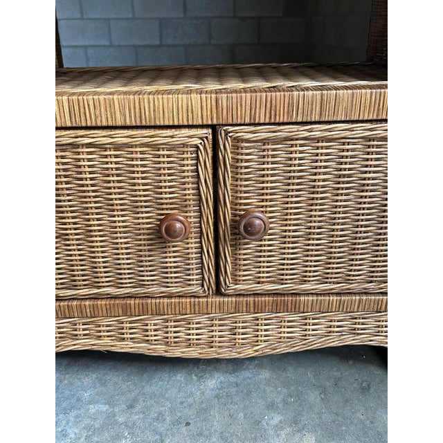 Wood 1980s Coastal Style Wicker Cabinet on Casters For Sale - Image 7 of 9