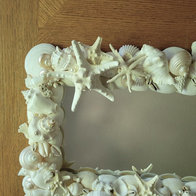 Handmade White Seashell and Coral Wall Mirror For Sale - Image 4 of 7