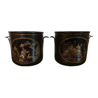 French Louis XV Tole Peinte Cache Pot Planters - A Pair For Sale