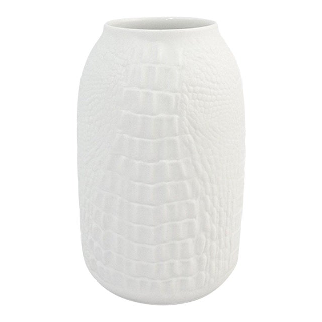 Modernist White Bisque Porcelain Vase With Crocodile Texture by a.k