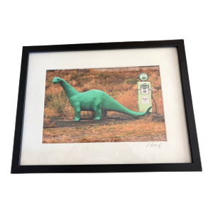 Signed Sinclair Dino Gas Station Photograph