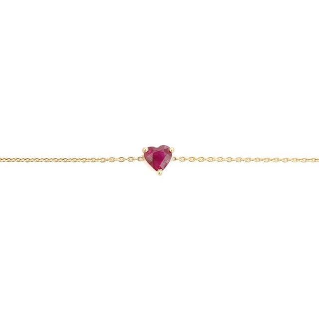 Modern VRJewels Minimalist Prong Set 14k Solid Gold Ruby Heart Bracelet for Love For Sale - Image 3 of 14