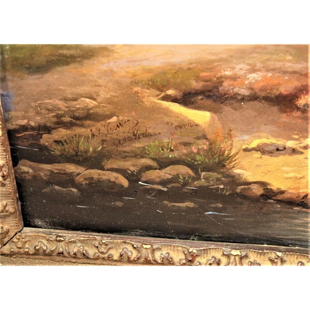 Early 19th Century Early 19th Century Pastoral Landscape Oil Painting by Eugene Verboeckhoven and Louis Verwee, Framed For Sale - Image 5 of 8