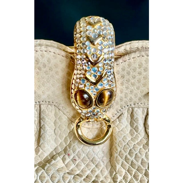 Metal Judith Leiber Style Crystalized Serpent Ivory Snakeskin Clutch For Sale - Image 7 of 10