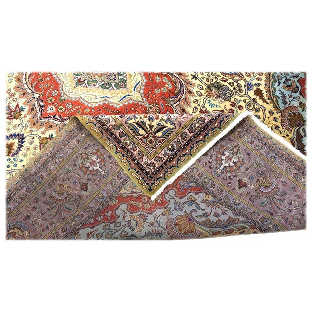 Antique Persian Tabriz Wool 9x12 Yellow, Taupe & Rose Handmade Area Rug #9902296 For Sale - Image 11 of 11