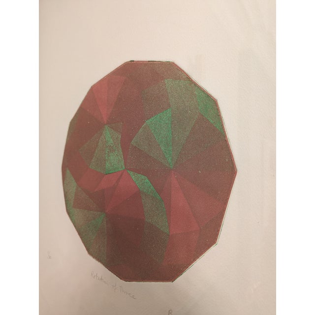 Mid 20th Century Original By Berenice Benjelloun Geometric dodecagon with three rotating shapes coloured dark red/brown...