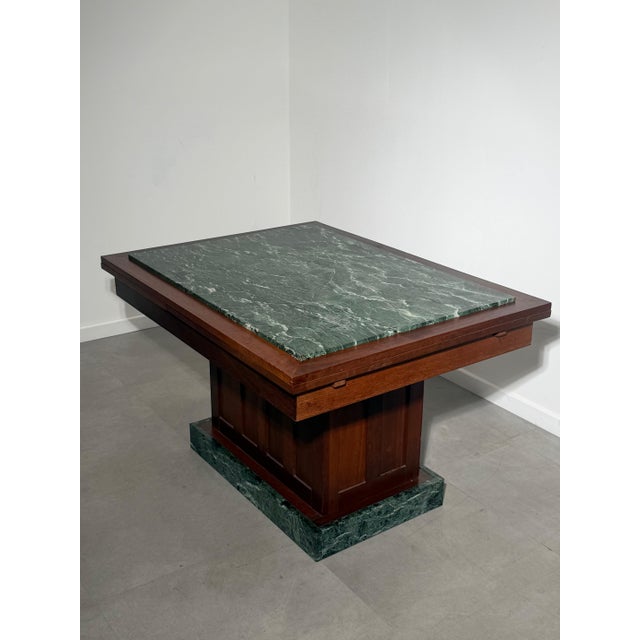 Wood Art Deco Dining Table with Green Marble Top For Sale - Image 7 of 7