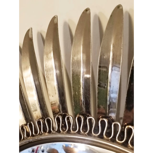 Round Metal Sunburst Wall Mirror, Italy, 1950s For Sale - Image 4 of 7