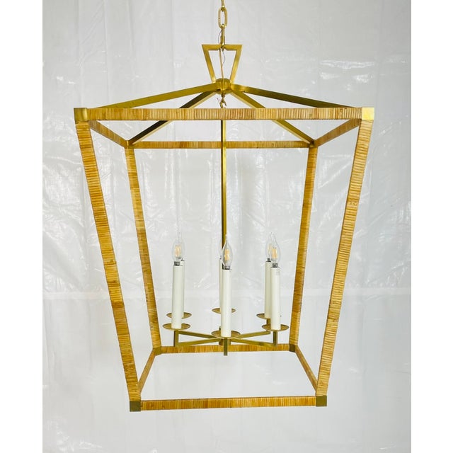 Chapman & Myers for Visual Comfort Brass & Rattan Chandelier For Sale - Image 9 of 18