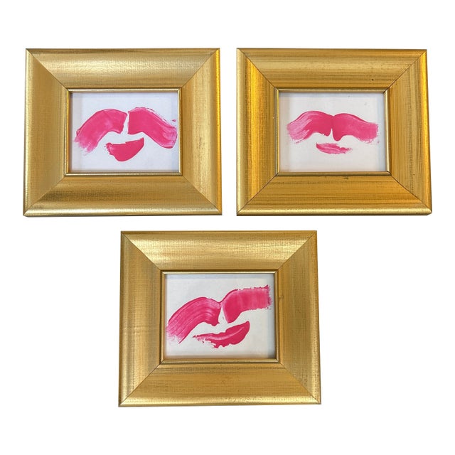 Three Contemporary Original Abstract “Flying Red Lips” Paintings - Set of Three For Sale