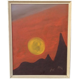 Vintage Red Sun Rising Painting For Sale