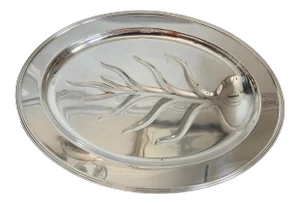 1940s W.M. Rogers Windsor Monogrammed Footed Tree of Life Silverplate Carving Platter
