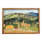 1971 Modernist 'The Hills Beyond' Vintage Original Swedish Expressive Landscape Oil Painting, Framed For Sale