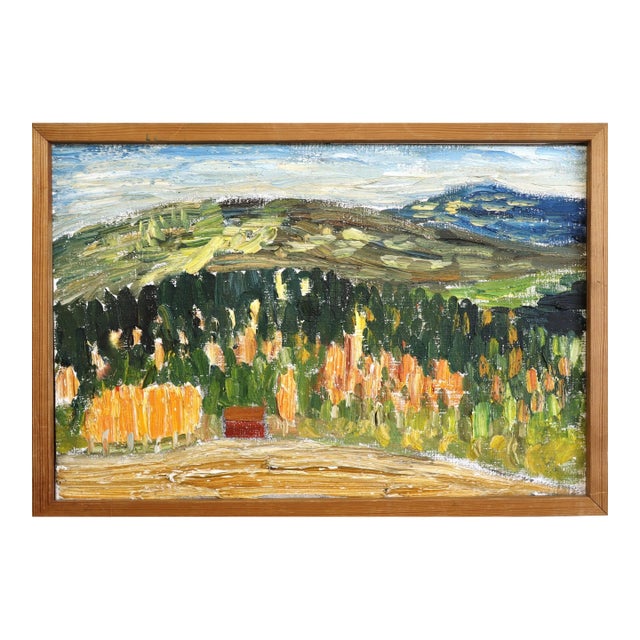 1971 Modernist 'The Hills Beyond' Vintage Original Swedish Expressive Landscape Oil Painting, Framed For Sale