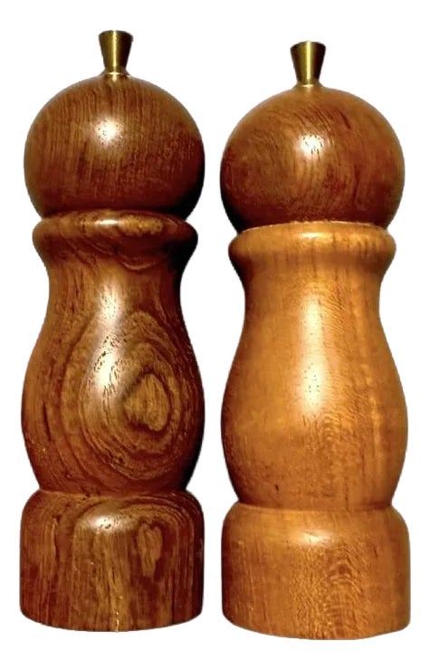 Vintage Danish Mid-Century Modern Teak Wood Salt & Pepper  Vintage Danish MCM Teak Wood Salt & Pepper Mill Set With Brass Finial Tops main image 1