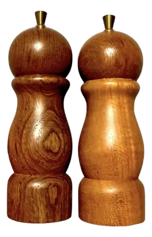 Vintage Danish Mid-Century Modern Teak Wood Salt & Pepper Mill Set With Brass Finial Tops- a Pair
