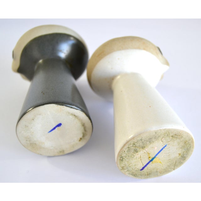 1980s David Gil for Bennington Potters Mr. Salt and Mrs. Pepper Ceramic Shakers Cork Stoppers For Sale - Image 10 of 12