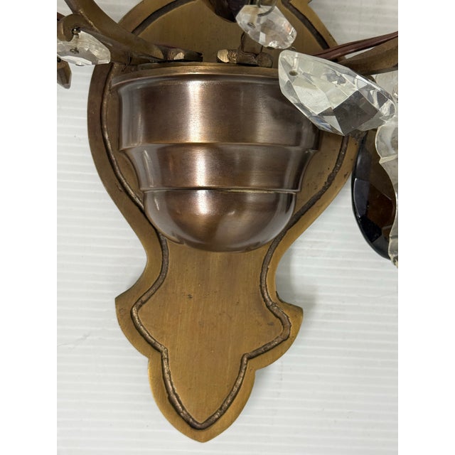 Brass Hollywood Regency Crystal Prism Five Light Wall Sconce, Vintage For Sale - Image 8 of 12