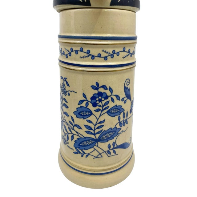 Blue Large Blue and Creme Toile Style Webco Beer Stein Made in Germany For Sale - Image 8 of 10