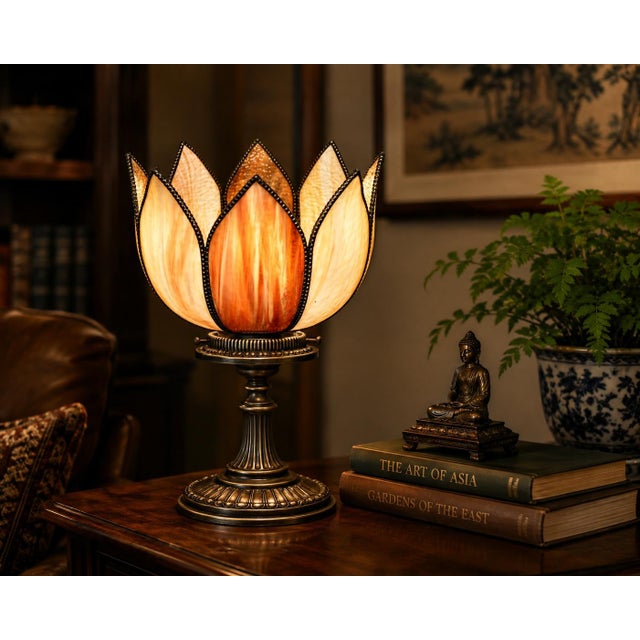 Antique Tiffany Style Lotus Ceiling Light Lamp Shade For Sale - Image 4 of 15