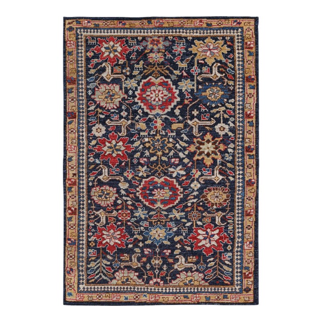 Rug & Kilim’s Caucasian Kuba Style Rug in Blue With Pictorial & Floral Patterns For Sale