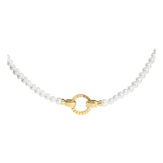 18K Yellow Gold Vermeil Pearl Strand Infinity Necklace For Sale