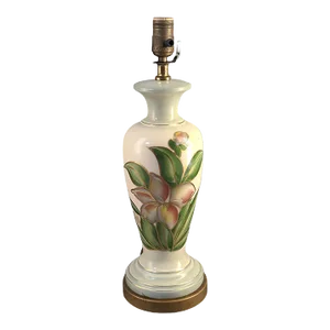 Vintage Hollywood Regency Hand Painted Floral Porcelain Signed Table Lamp