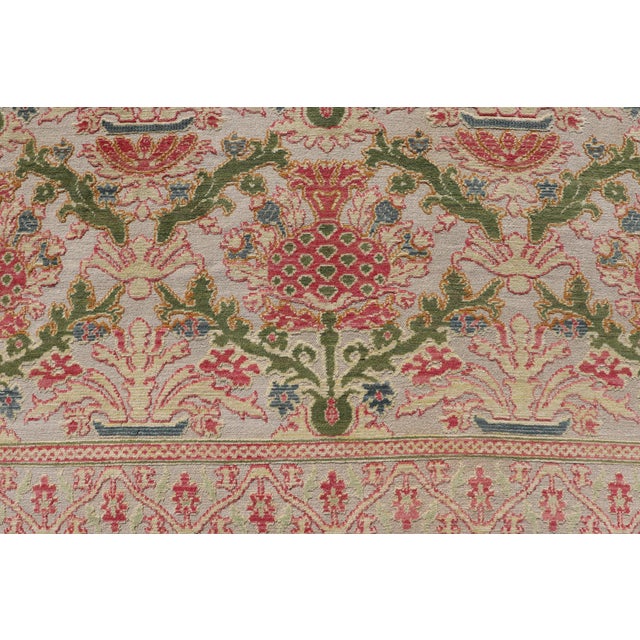 Cream Antique Spanish Gallery Rug With Coral, Olive, and Cream Floral Design For Sale - Image 8 of 15