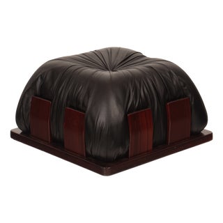 Dragone Pouf in Leather and Padouk by Luciano Frigerio for Frigerio Di Desio, 1970s For Sale
