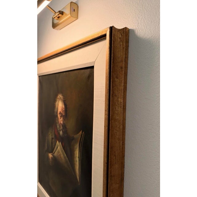 A wonderfully expressive mid-century oil on canvas, signed “A. Falke” lower right, depicting an elderly gentleman quietly...