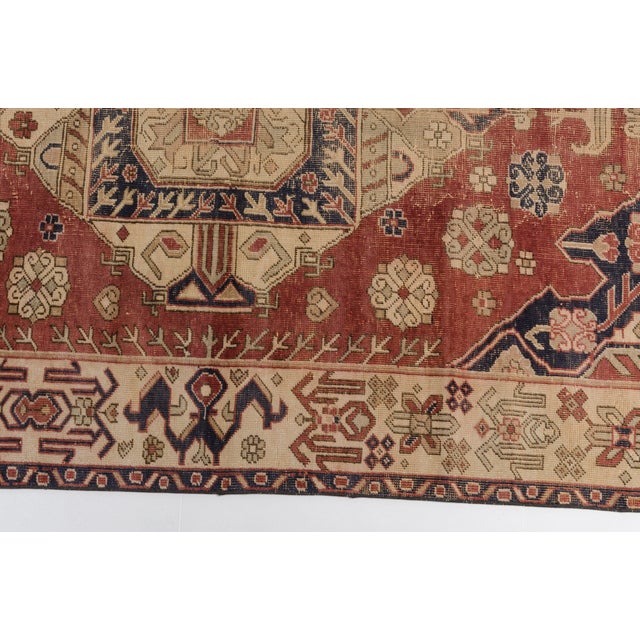 1960s Muted Terracotta & Navy Medallion Turkish Rug For Sale - Image 9 of 10