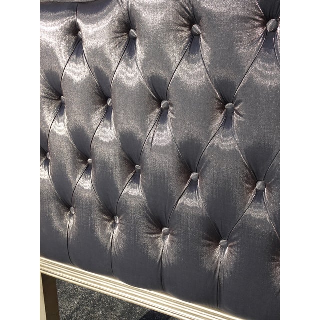 French Provincial Louis XVI Style Metallic Dark Gray Tufted Cal King Headboard For Sale - Image 10 of 17