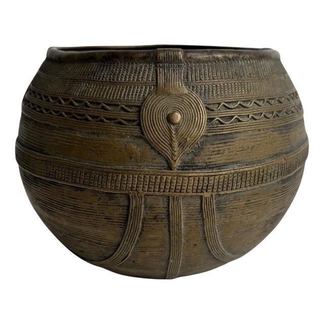 African Metal Vase with Fine Hand-Made Decorations, Set of 2 For Sale