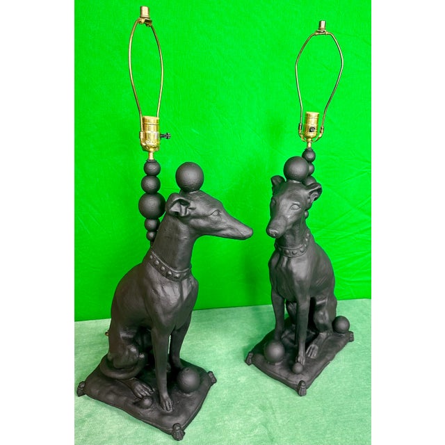 1990s Contemporary Pair of Black Whippet Dog Lamps For Sale - Image 12 of 13