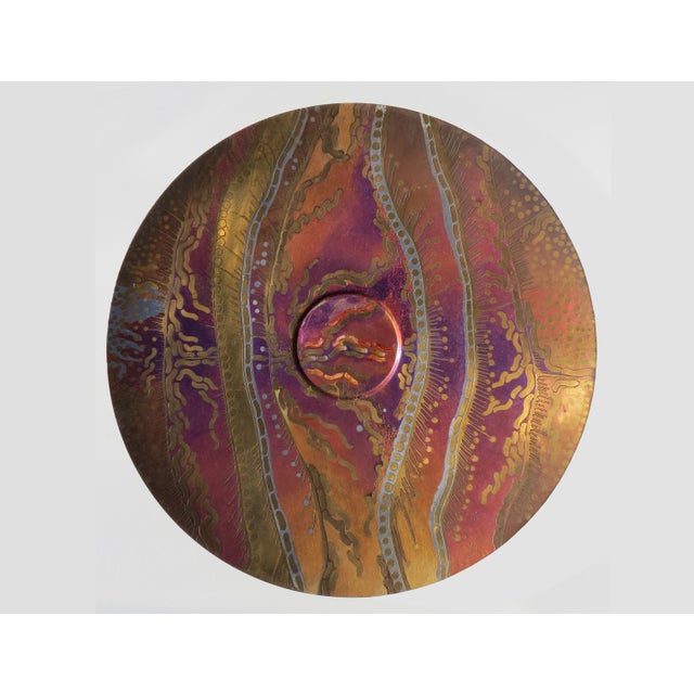 Rare large 18" Lee Barnes Peck and Naomi Peck wall art charger with hand-etched signature by both Lee and Naomi Peck circa...