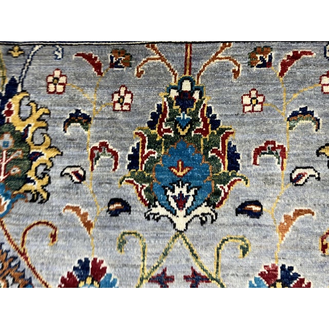 Sultani Pomegranate Floral Wool Rug in Gray, Teal and Burgundy, 5' X 6'9" For Sale - Image 10 of 15