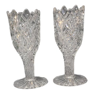 Vintage Victorian Style Diamond Pattern Pair of Glass Celery Vases For Sale