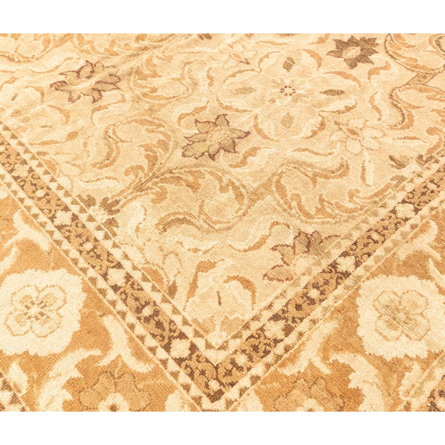 Textile Antique Indian Amritsar Botanic Brown, Beige Handmade Wool Carpet For Sale - Image 7 of 9