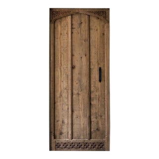 Gothic Revival Solid Wood Plank Door – Arched Laurel & Rosette Carving For Sale