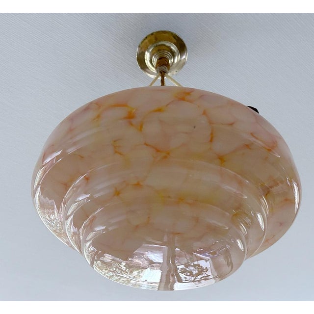 1930s Art Deco Pendant Light in Pink Marble Glass, 1930s For Sale - Image 5 of 14