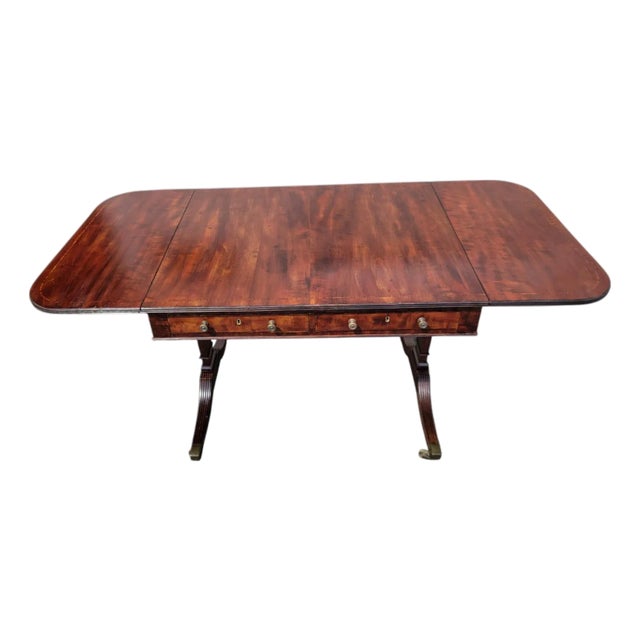 Early 19th C English Regency Plum Mahogany Drop Leaf Sofa Table Desk For Sale