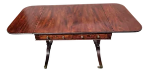 Early 19th C English Regency Plum Mahogany Drop Leaf Sofa Table Desk