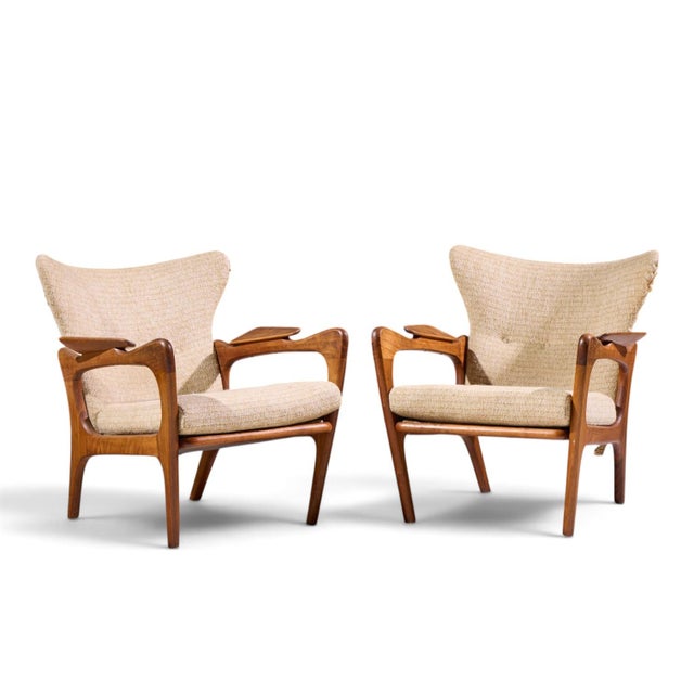 Adrian Pearsall for Craft Associates 2291-C Mid Century Walnut Lounge Chairs - Pair Each chair measures: 27.25 wide x 31.5...