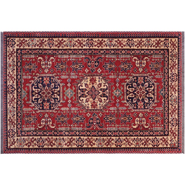 Southwestern Super Kazak Red/Tan Wool Rug - 4'3'' X 5'8'' For Sale - Image 9 of 10