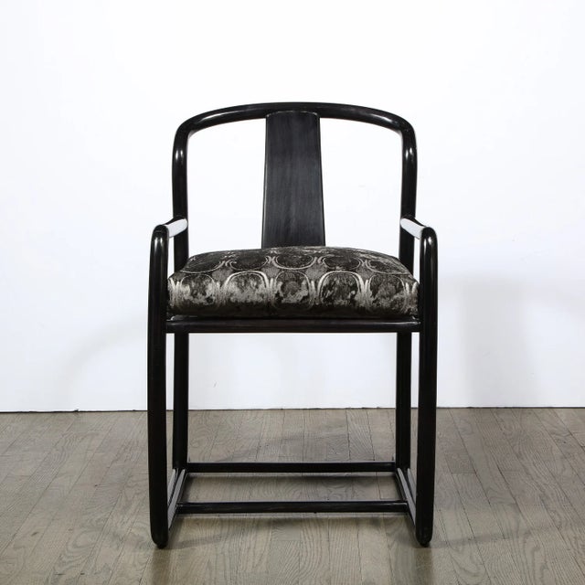 1980s Pair of Modern Armchairs in Smoked Emerald Velvet & Ebonized Walnut by Donghia For Sale - Image 5 of 11