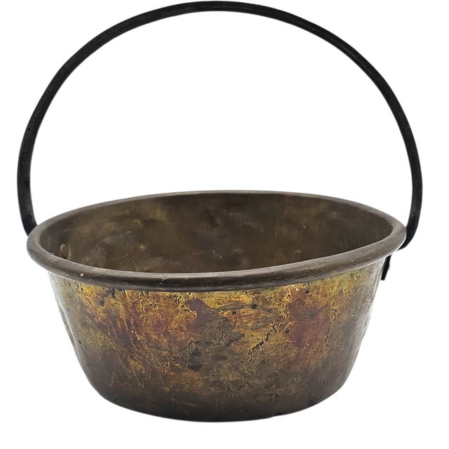 Farmhouse Antique Brass Hearth Bucket Coal Cauldron With Iron Handle, Farmhouse French Country, 13.5" For Sale - Image 3 of 13