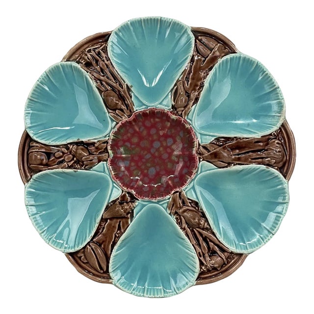 Late 19th Century English Majolica Oyster Plate For Sale